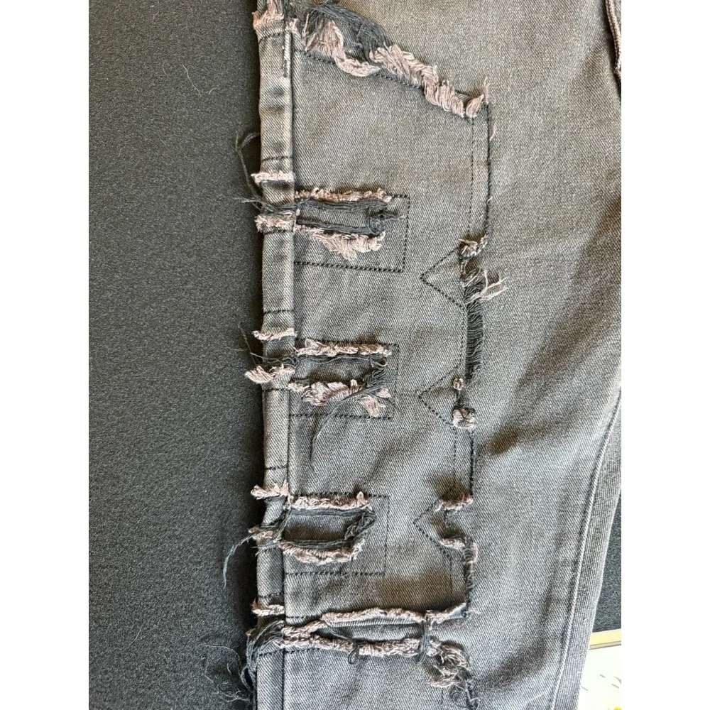 Unbranded‎ Distressed Jeans Youth 12Y Grey/Black Excellent Ripped Patchwork